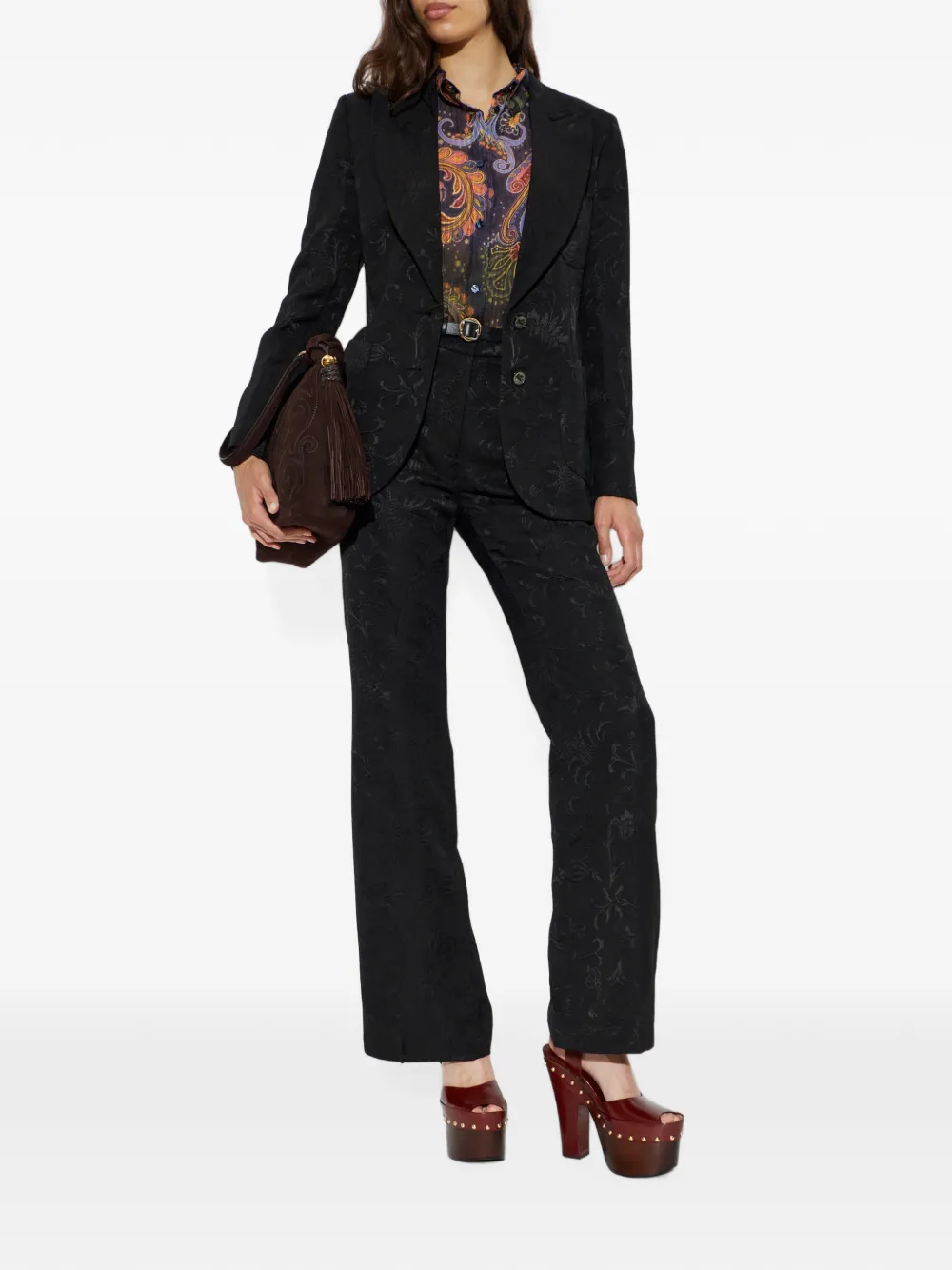 ETRO floral-jacquard palazzo pants Zwart