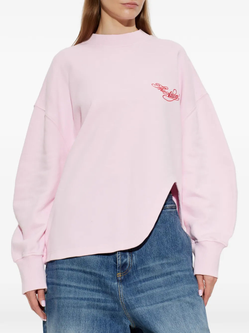 The Attico Slit-detail Logo-embroidered T-shirt in Pink, view 3