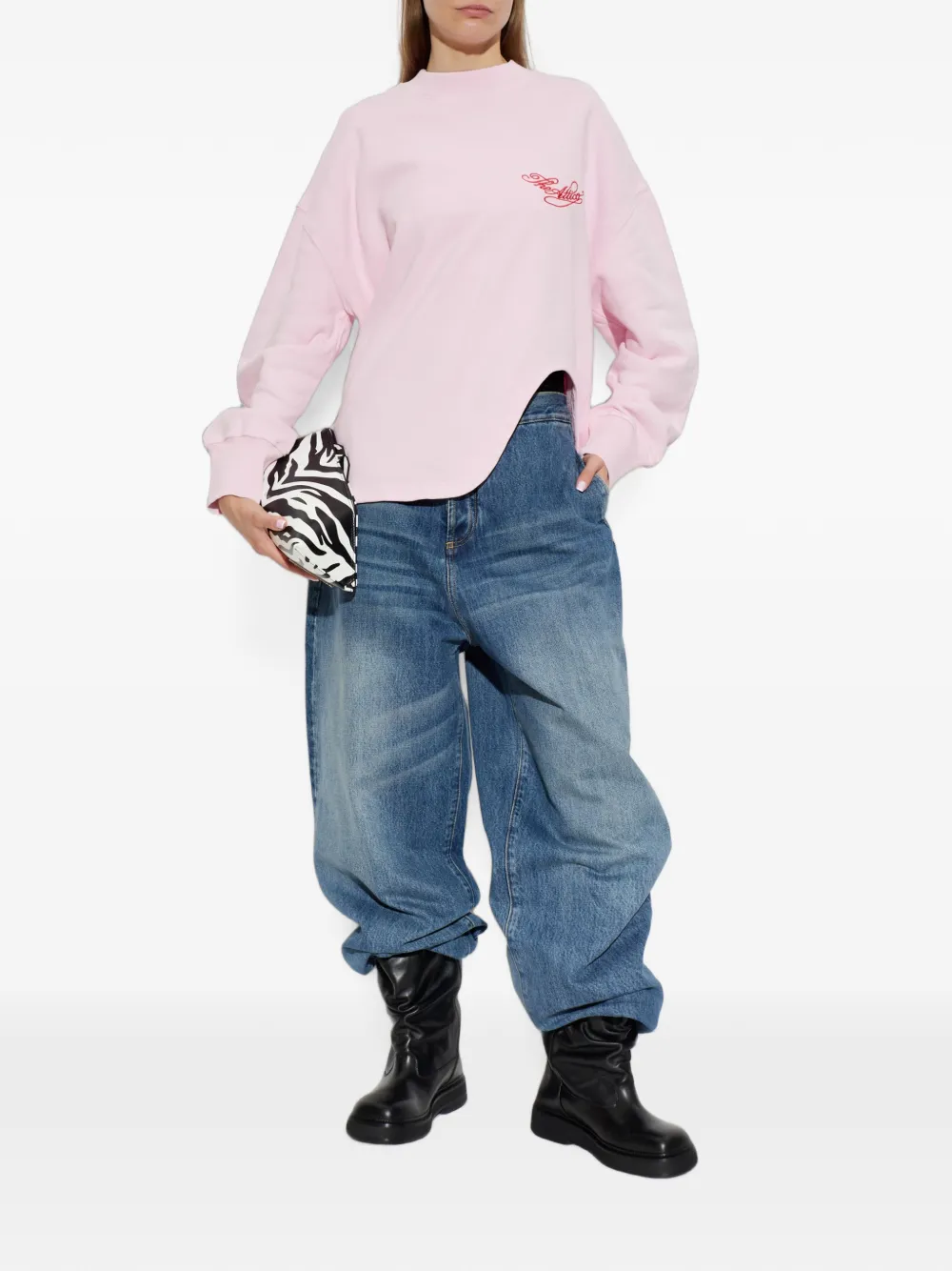 The Attico Slit-detail Logo-embroidered T-shirt in Pink, view 2