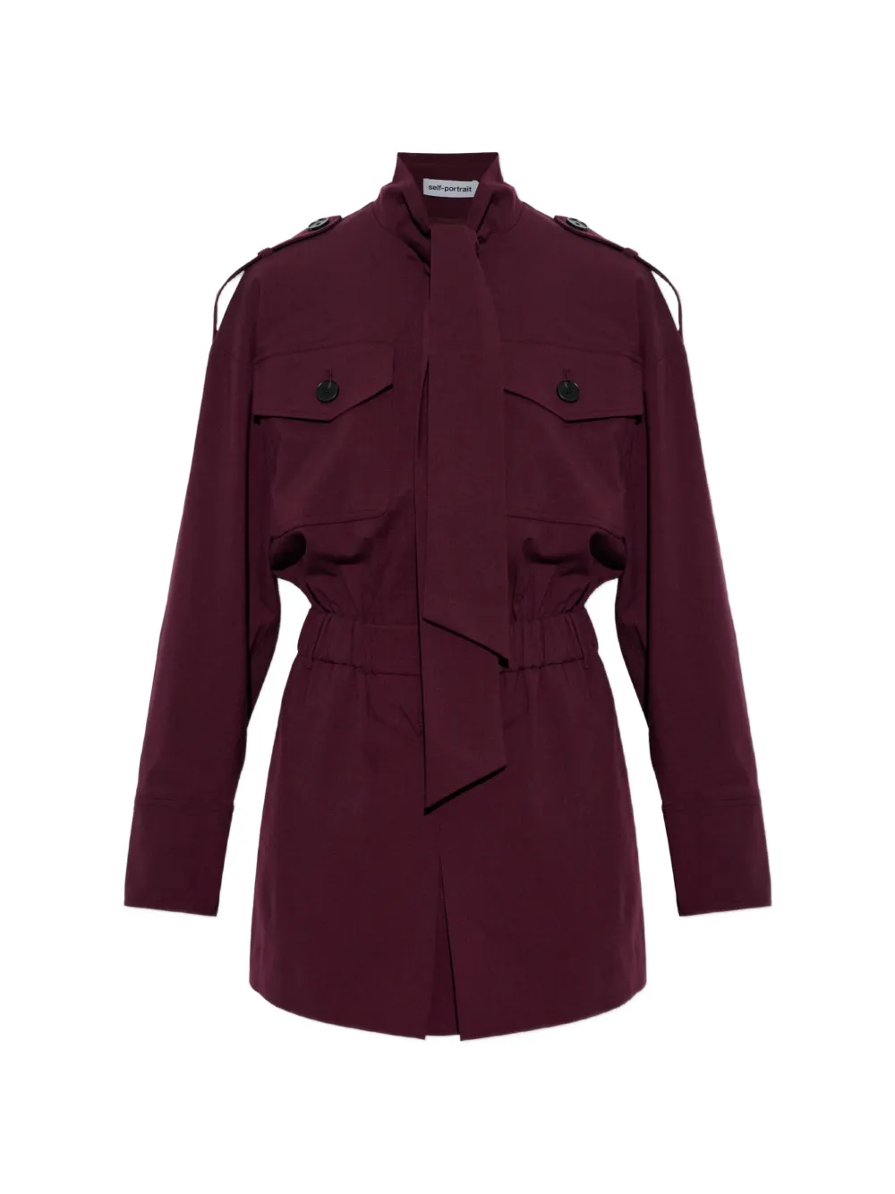 Self-portrait Tie-neck Belted Jumpsuit In Burgundy