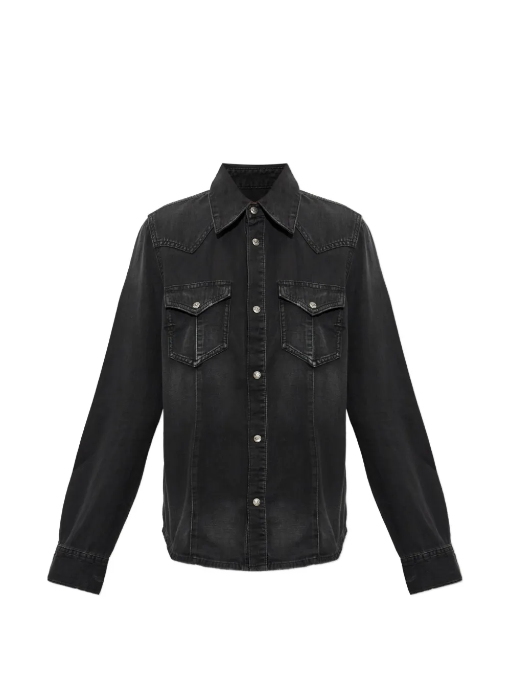 Diesel Western Shirt In Treated Denim In Black