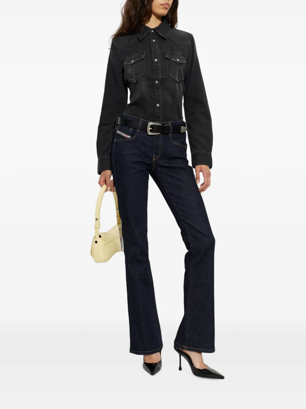Diesel Western blouse van behandeld denim Zwart