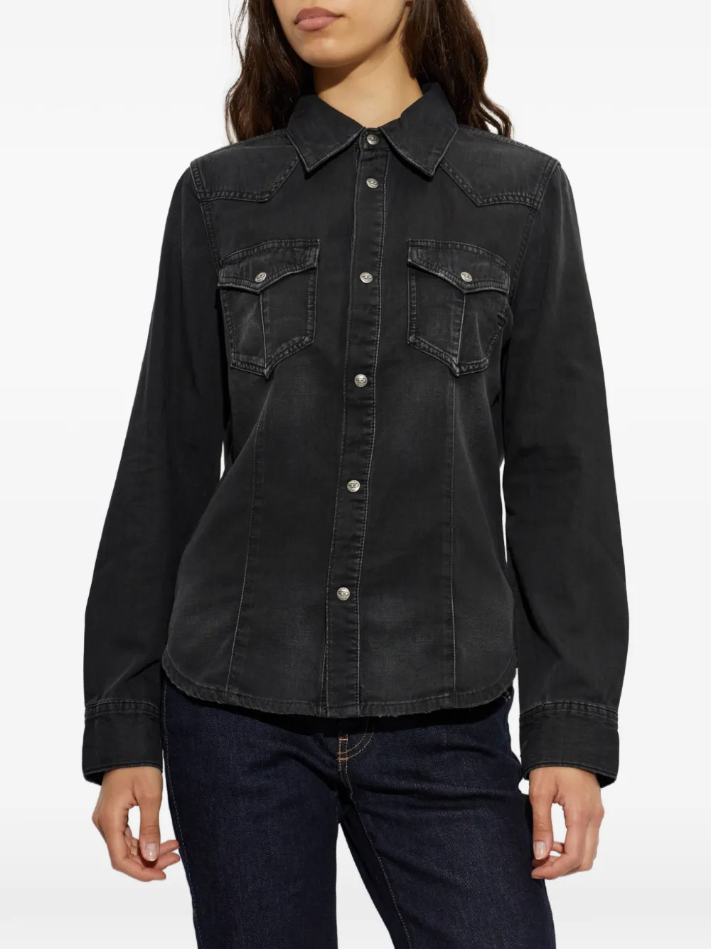 Diesel Western blouse van behandeld denim Zwart