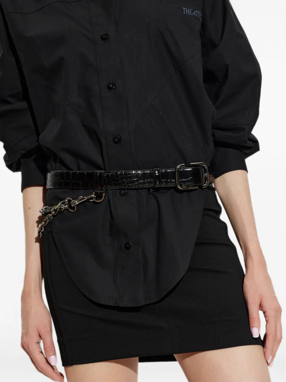 The Attico Riem met krokodillen-effect en kettingdetail Zwart
