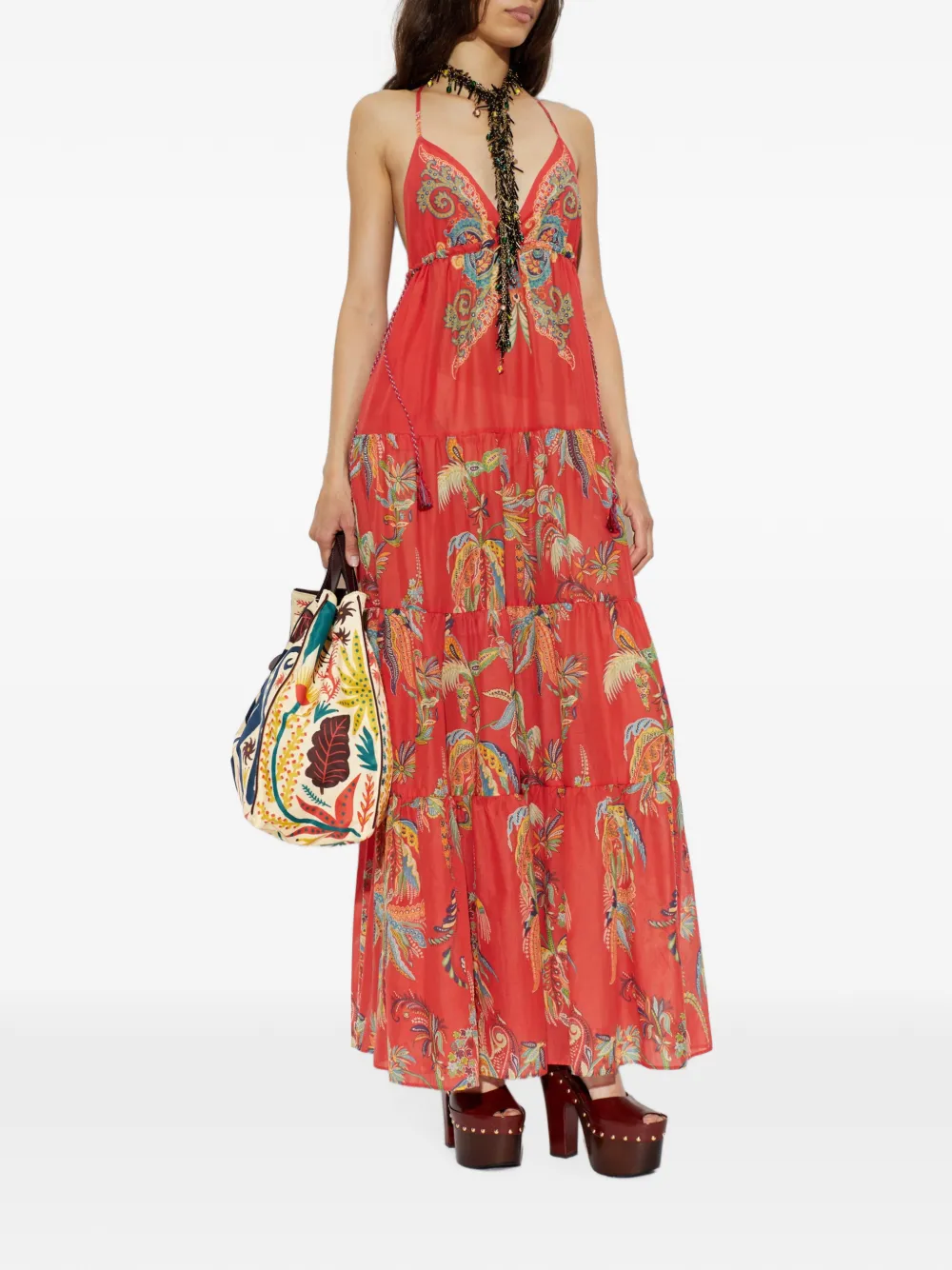 ETRO paisley-print tiered maxi dress Rood