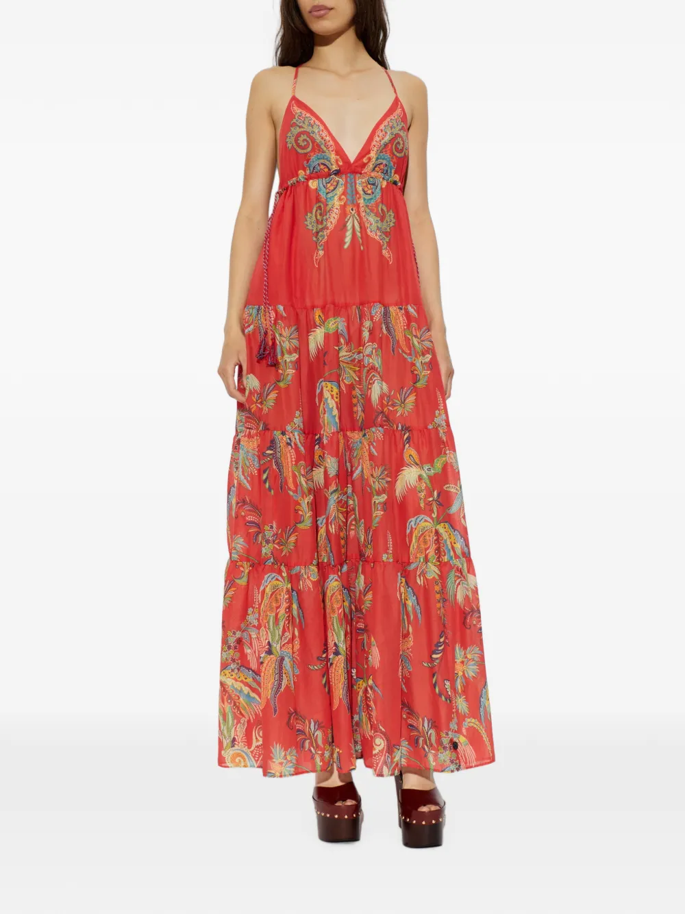 ETRO paisley-print tiered maxi dress Rood