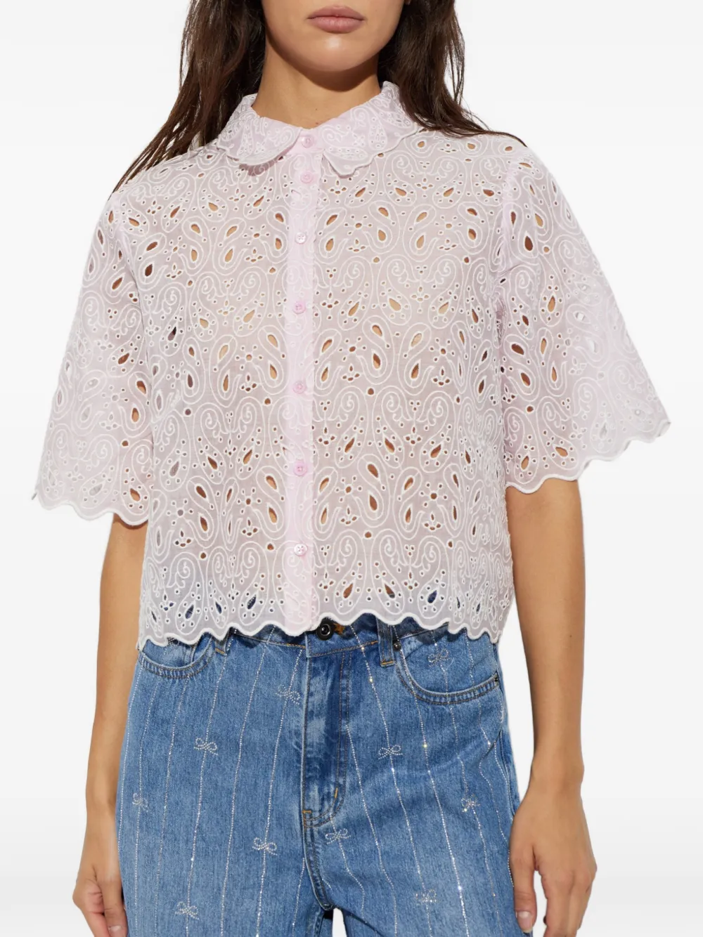 FRAME Blouse met paisley-print en ringlets Roze