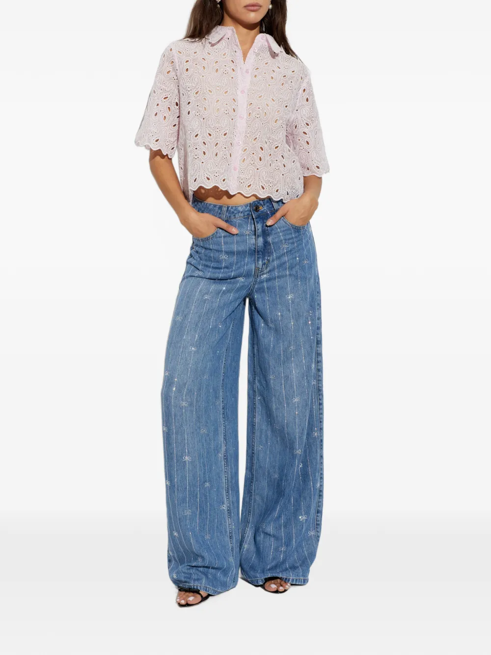 FRAME Blouse met paisley-print en ringlets Roze