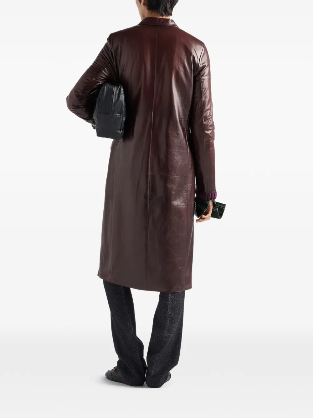 Prada double-breasted nappa leather coat Bruin