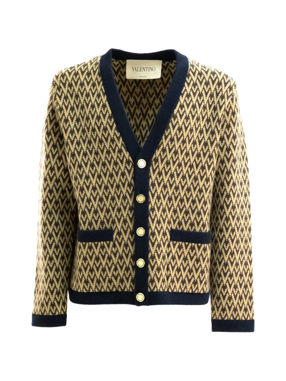 Valentino Garavani Wool Cardigan With Toute La V Pattern - Marrone