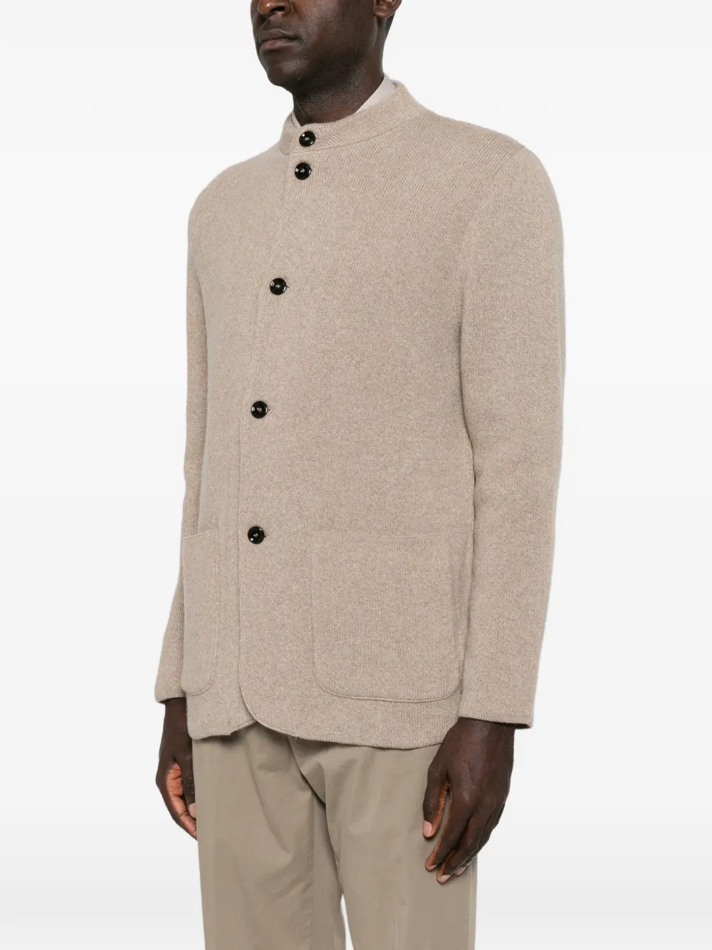 Lardini Button-up jack met ronde hoge kraag Beige