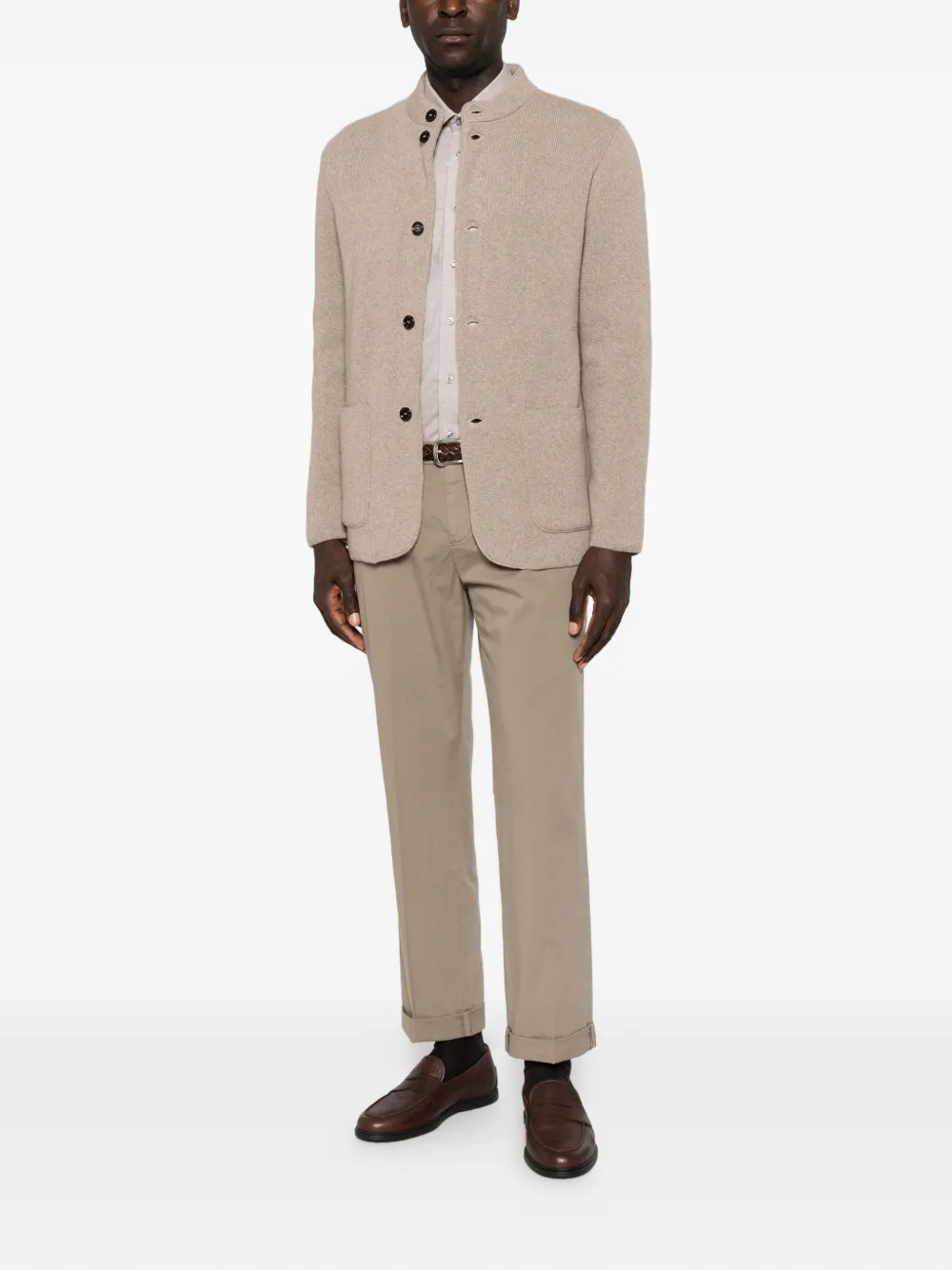 Lardini Button-up jack met ronde hoge kraag Beige