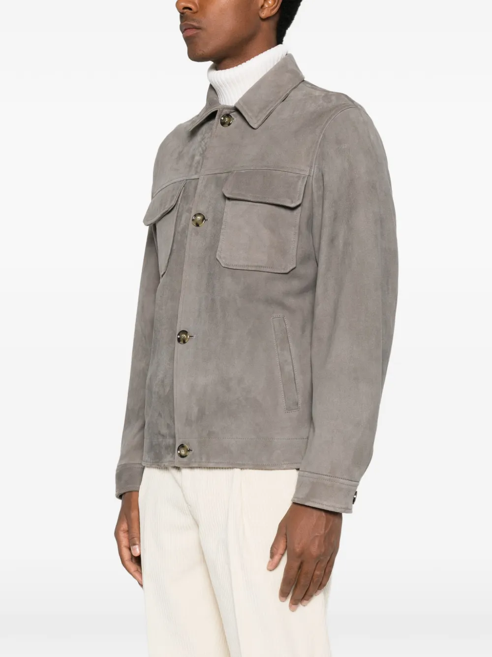Lardini button-up suede jacket Grijs