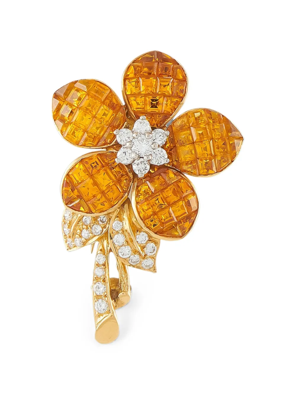 Pre-owned Lb Exclusive Sapphire And Diamond Flower Brooch In Gold