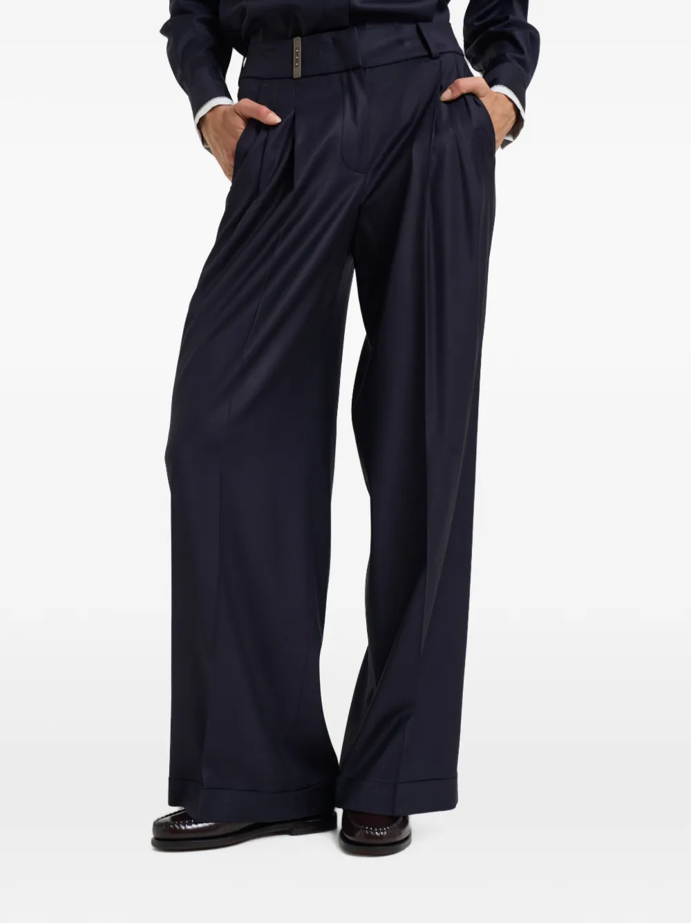 Peserico Geplooide broek met omgeslagen pijpen Blauw