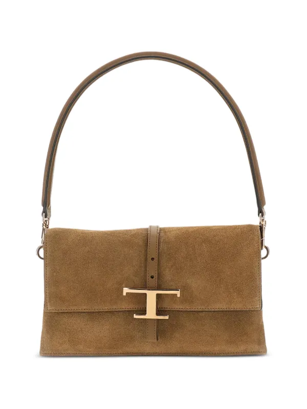 Tod's T Timeless Flap Bag in Suede Mini in Brown