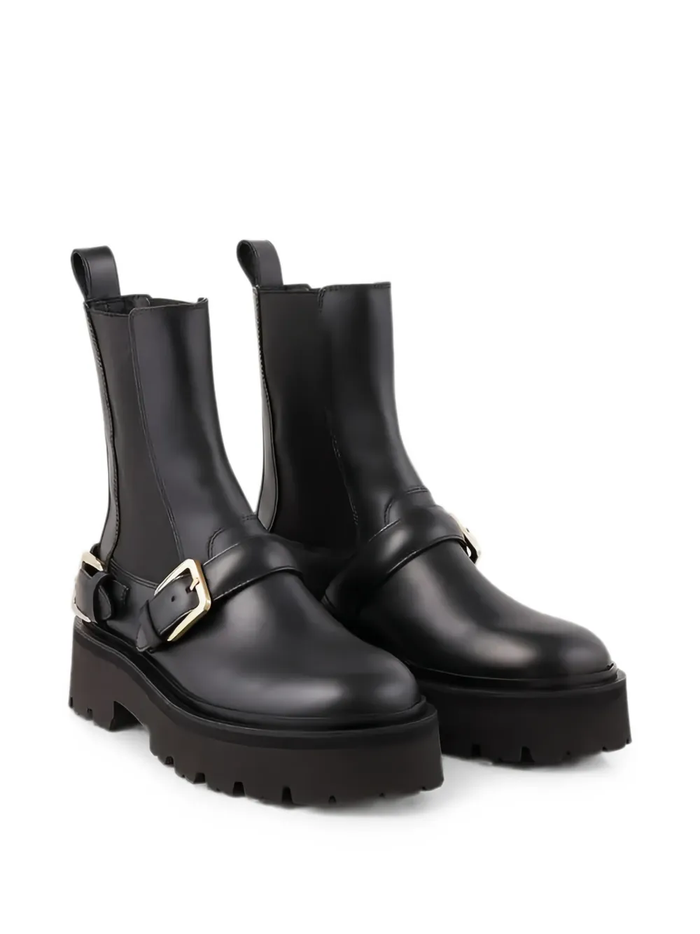 SANDRO buckled glossed-leather Chelsea boots Zwart