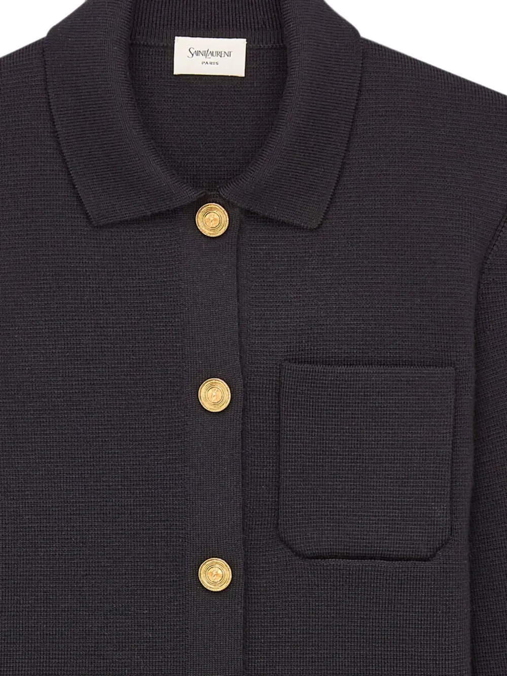 Saint Laurent Polo Cardigan in Wool in Black, view 3