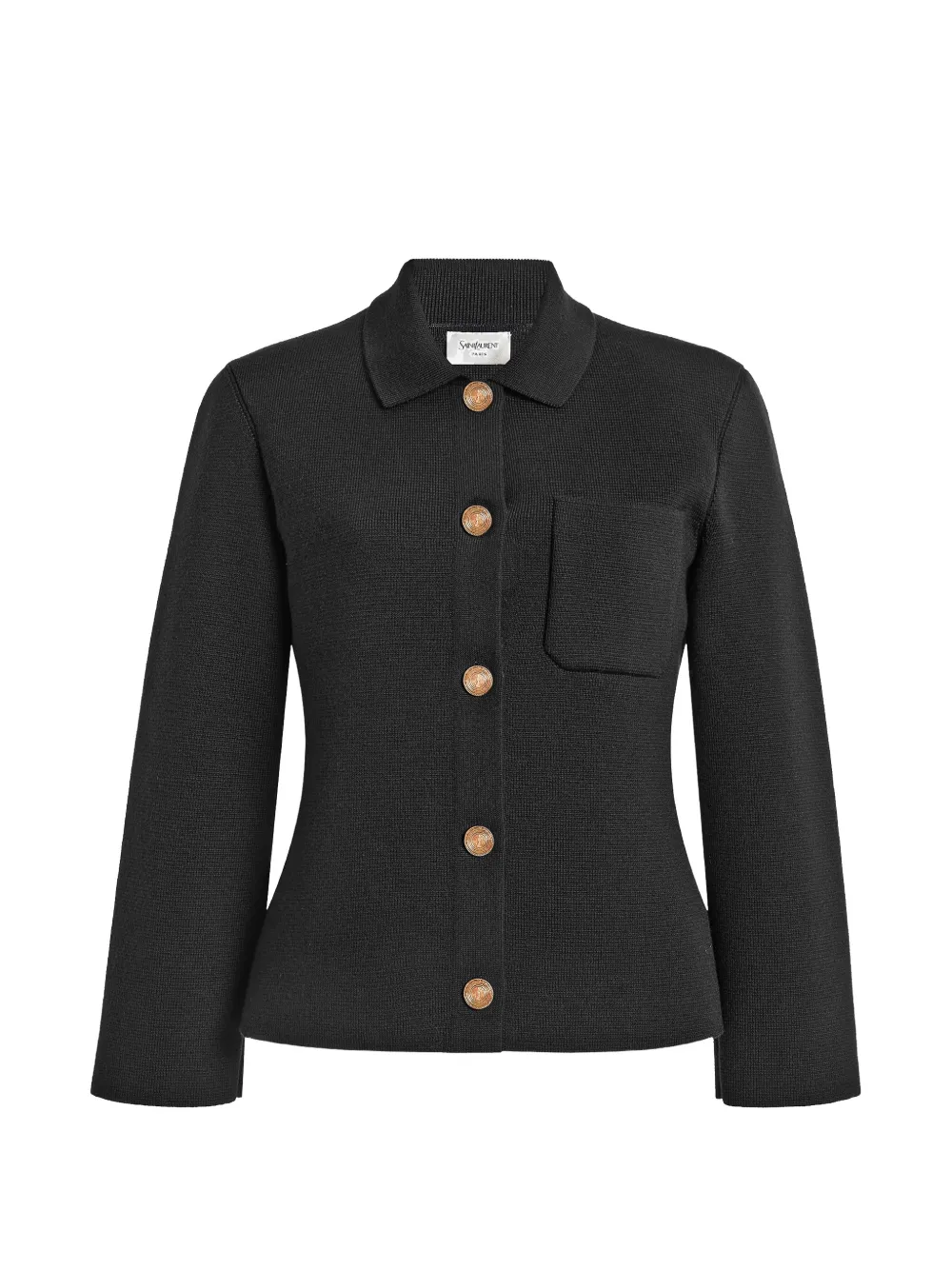 Saint Laurent Polo Cardigan In Wool In 블랙