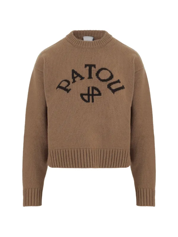 Patou Logo-embroidered Crew-neck Sweater in Brown