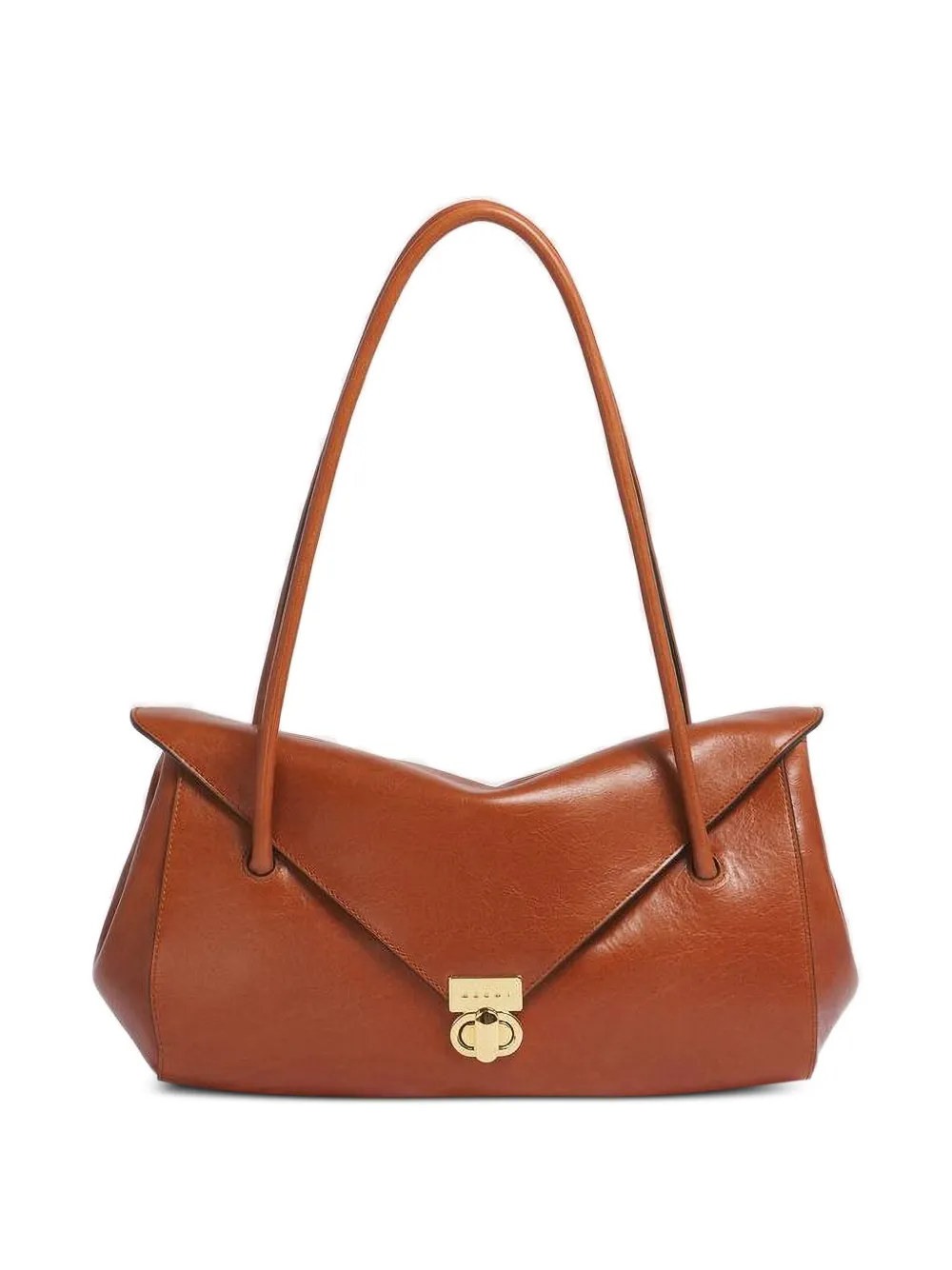 Marni foldover-top leather tote bag - Marrone
