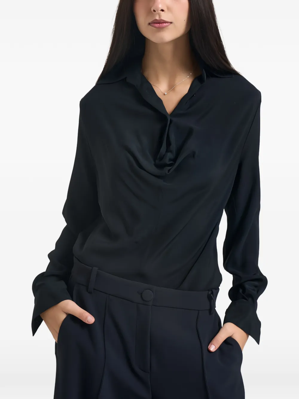 Semicouture draped-detail long-sleeve shirt Zwart