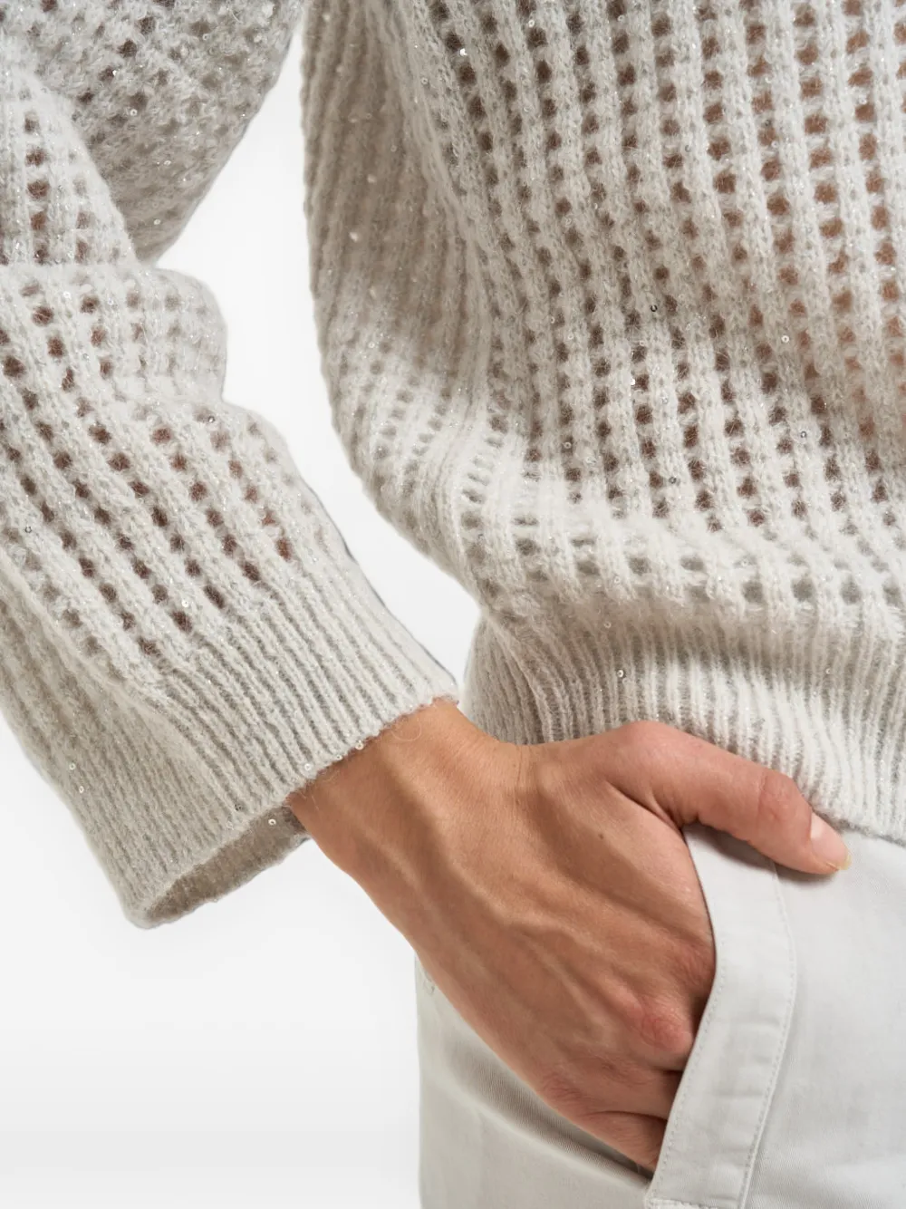 Peserico Opengebreide trui verfraaid met pailletten Beige