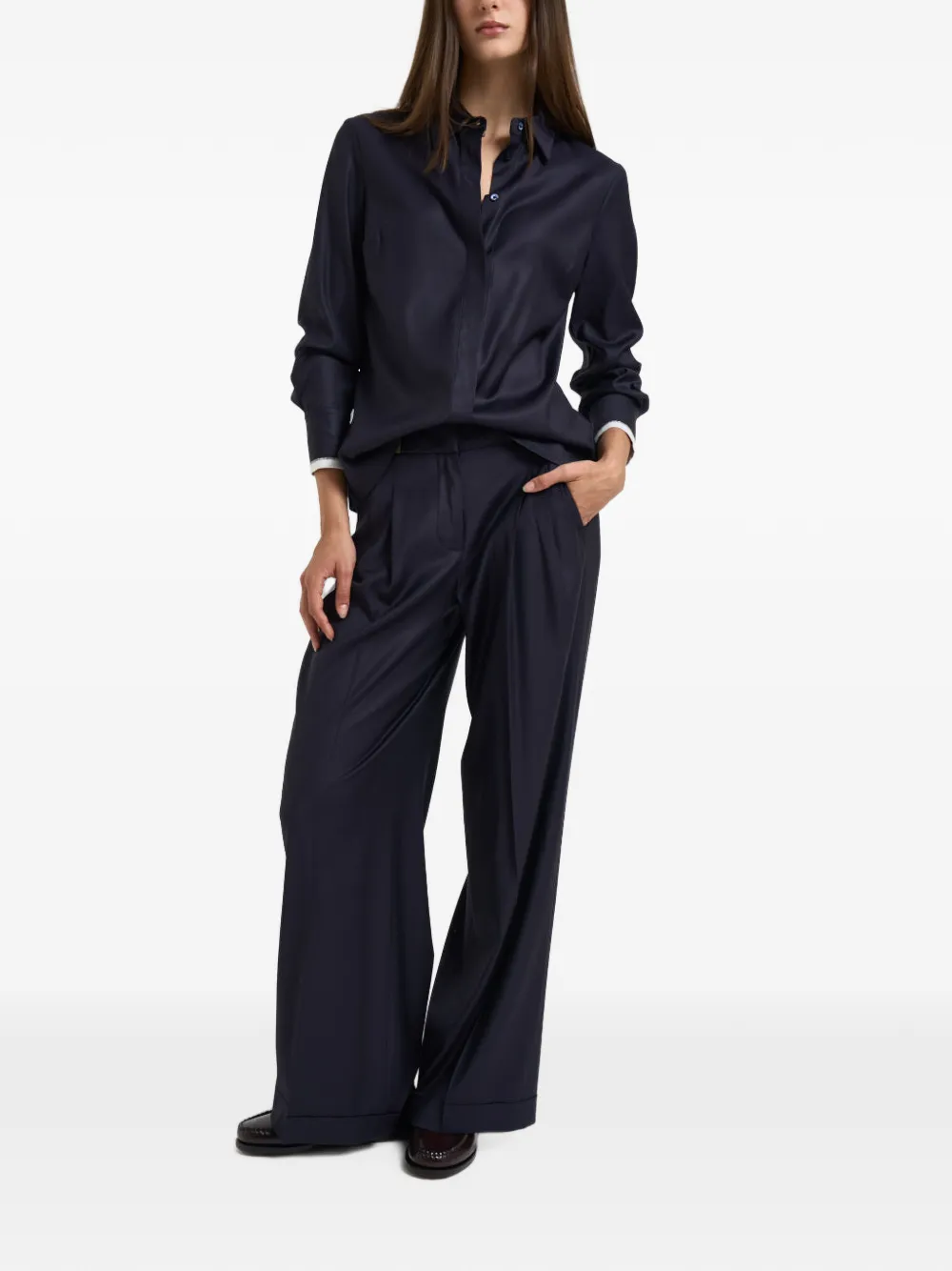 Peserico Blouse met lange mouwen en monili afwerking Blauw