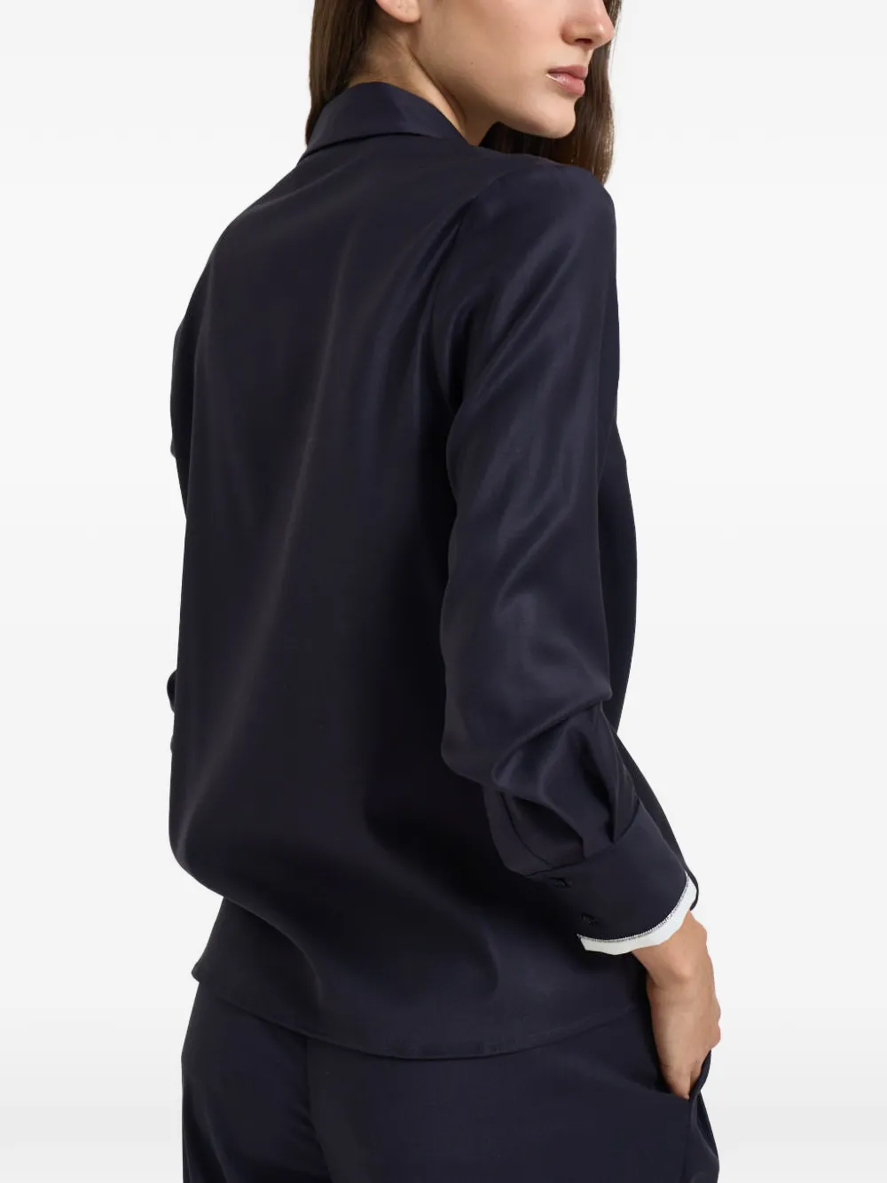 Peserico Blouse met lange mouwen en monili afwerking Blauw