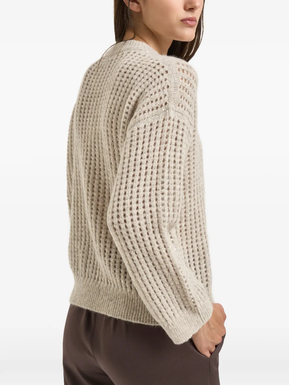 Peserico Opengebreide trui verfraaid met pailletten Beige