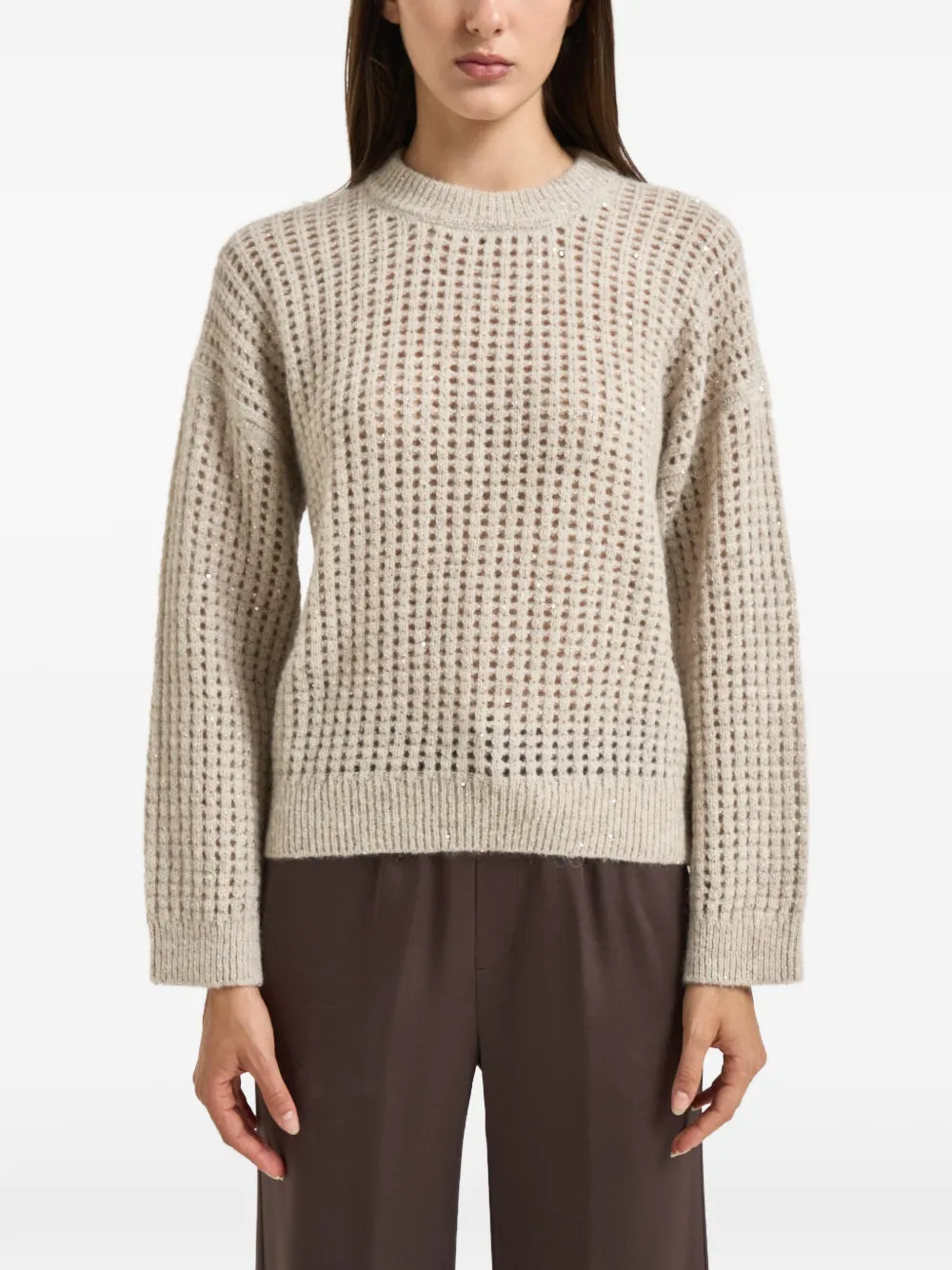 Peserico sequin-embellished open-knit sweater - Nude