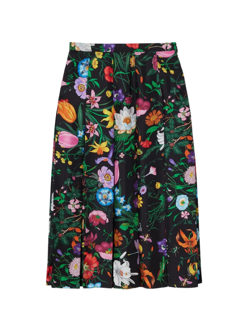 Gucci Printed Silk-twill Pleated Midi Skirt In Multi