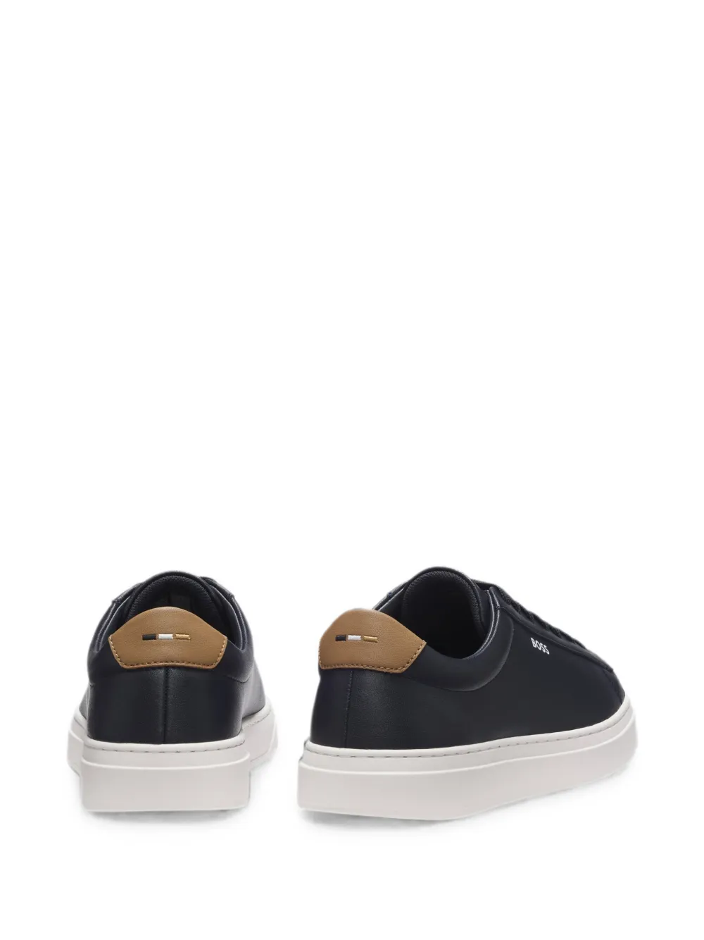 BOSS Kieran cupsole trainers in leather with Signature-stripe stitching Blauw