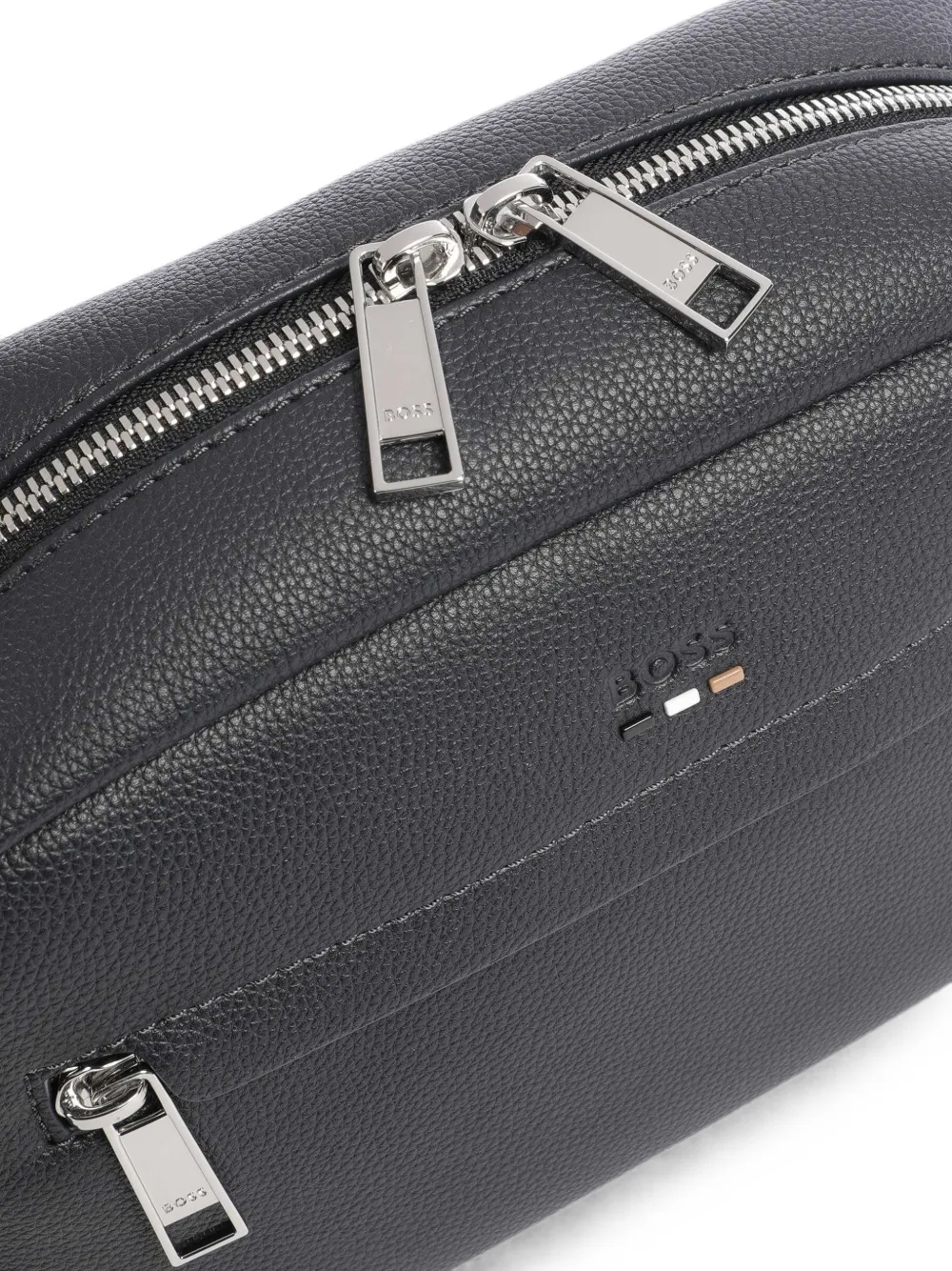 BOSS Leren toilettas met logo-detail Blauw