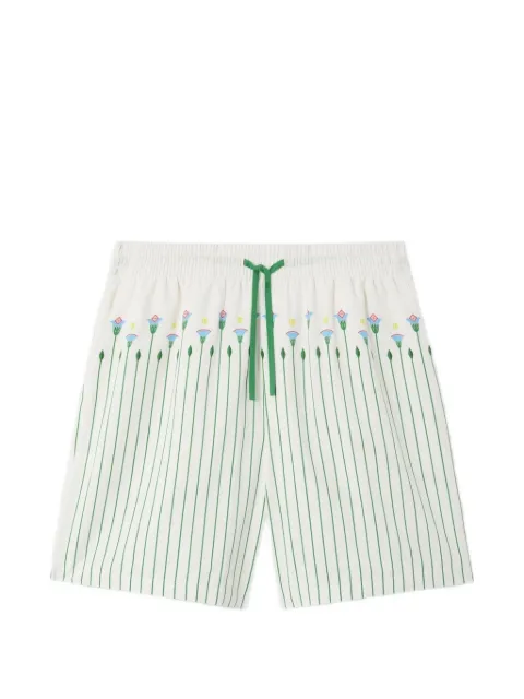 Casablanca green floral stripe sporty linen shorts