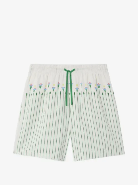 Casablanca green floral stripe sporty linen shorts