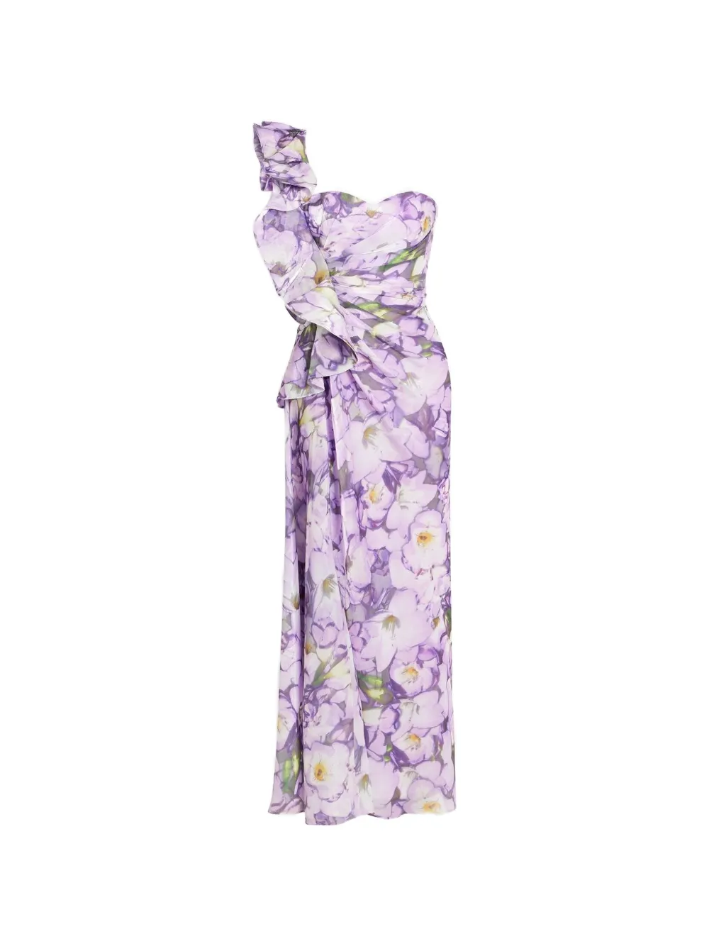 Badgley Mischka one-shoulder ruffled maxi dress - Purple