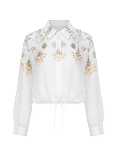 GREEK ARCHAIC KORI camisa con motivo de papiro bordado y cordones