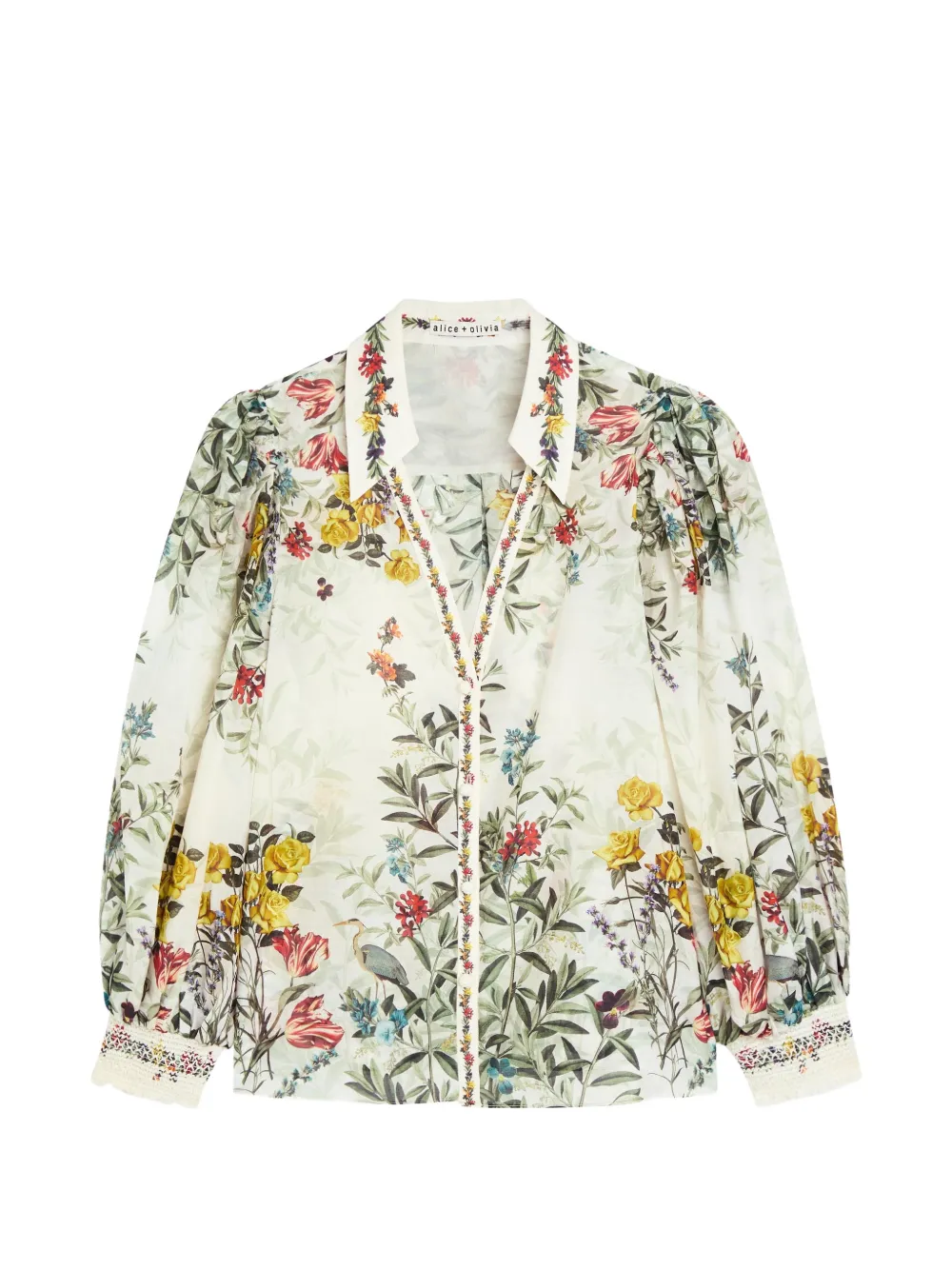 alice + olivia Charis floral-print puff-sleeve blouse - Bianco