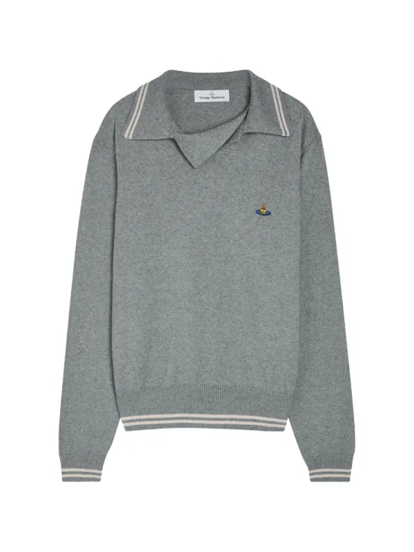 Vivienne Westwood Orb-embroidered Striped-trim Sweater in Grey