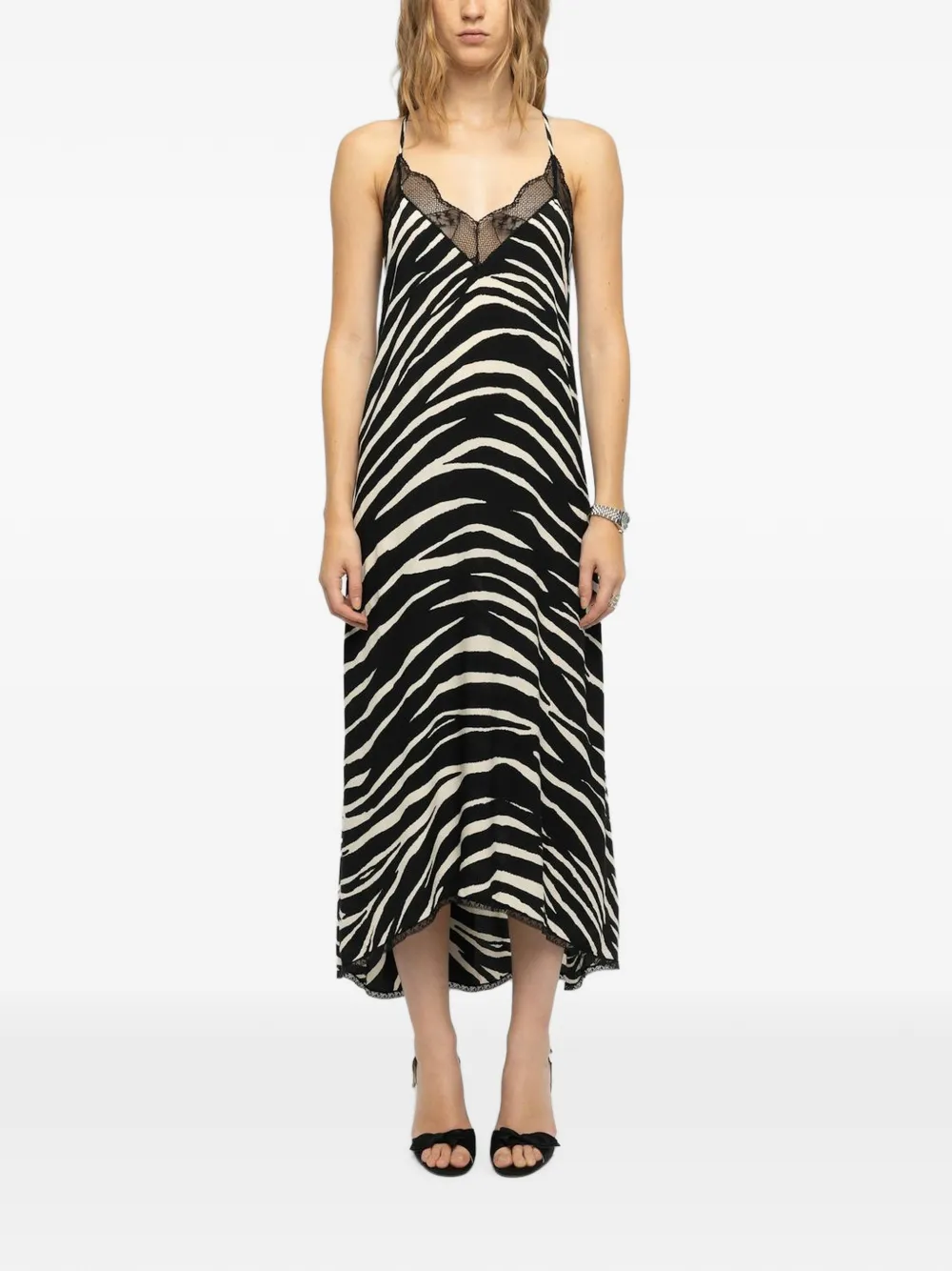 Zadig&Voltaire Jurk met zebraprint en kanten afwerking Zwart
