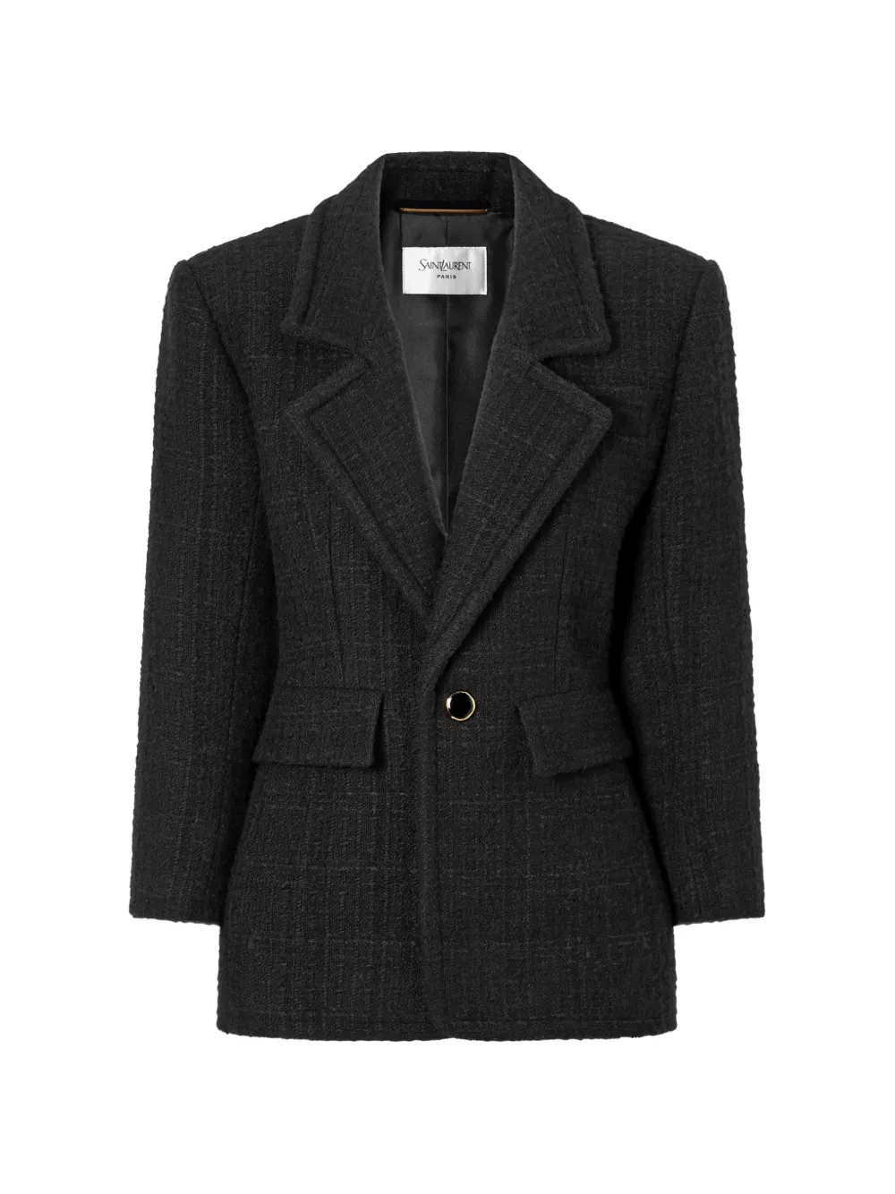 Saint Laurent Tweed jack met enkele rij knopen Zwart