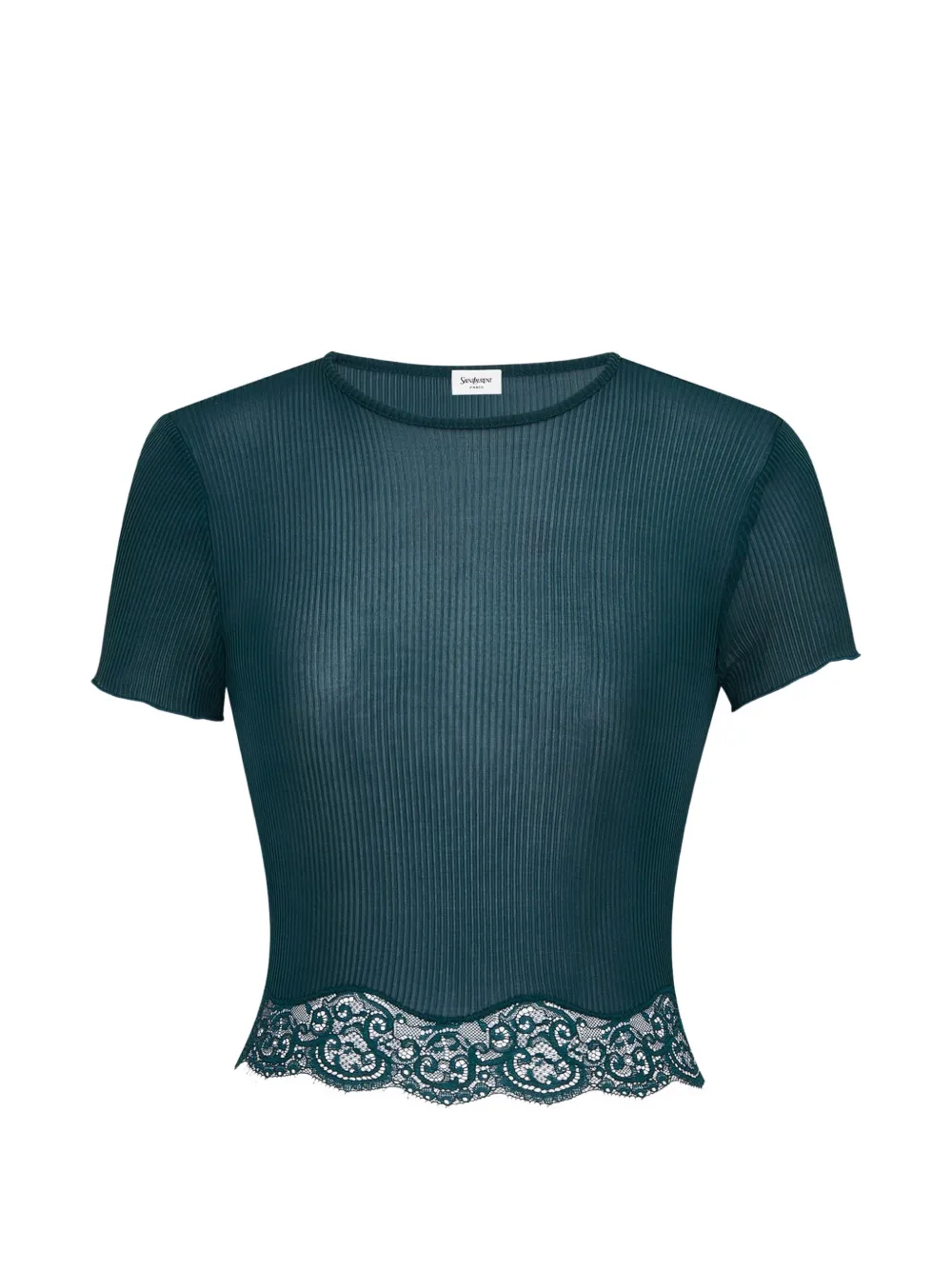 Saint Laurent T-Shirt aus gerippter Seide - Grün
