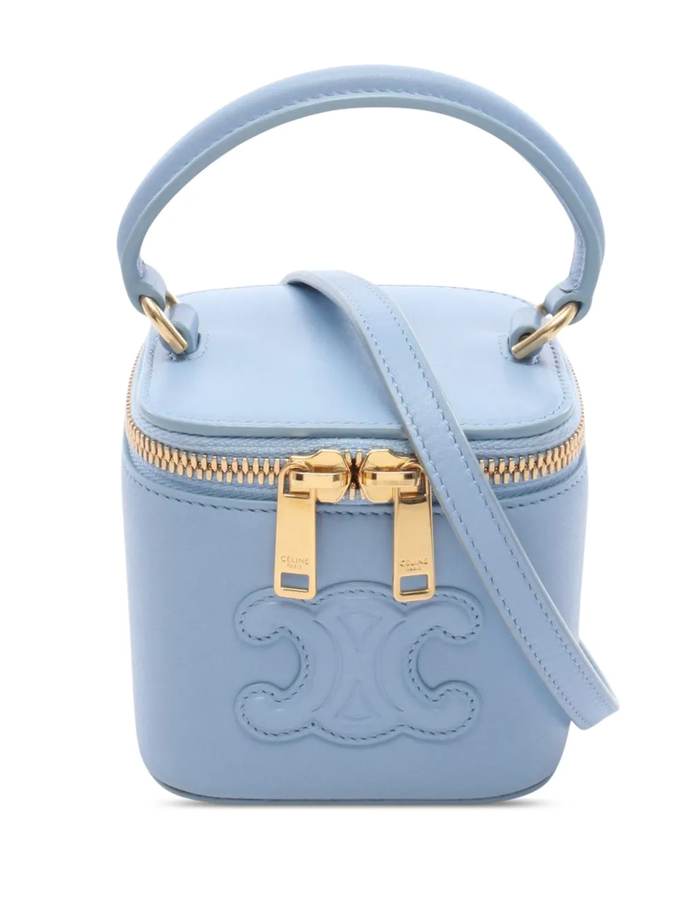 Pre-owned Celine 2022-2023 Mini Cuir Triomphe Vanity Case Satchel In Blue