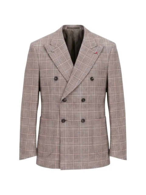 Isaia check-pattern double-breasted jacket