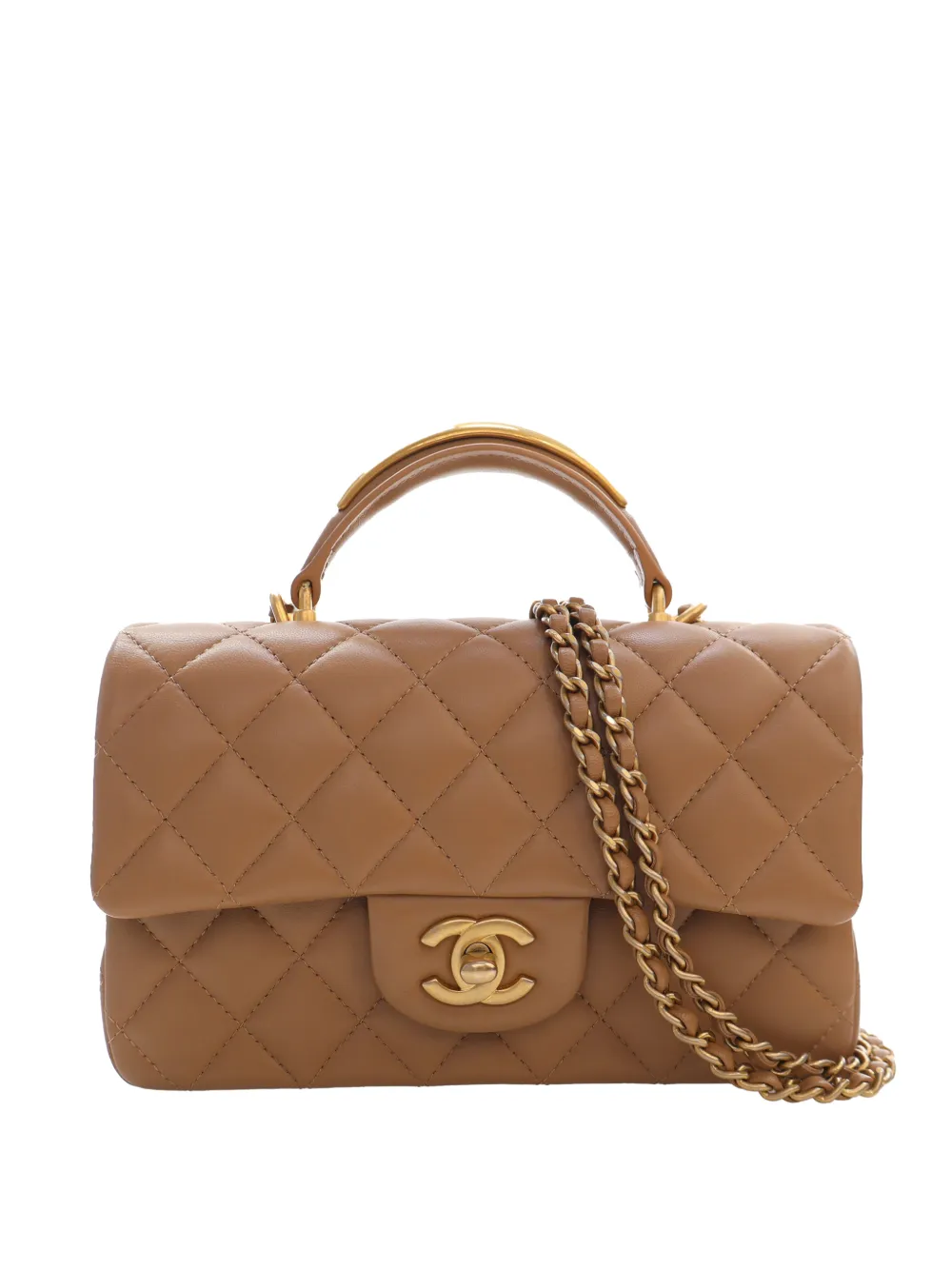 CHANEL Pre-Owned 2021-2026 Mini Rectangular Classic Lambskin Top Handle Flap satchel - Neutrals