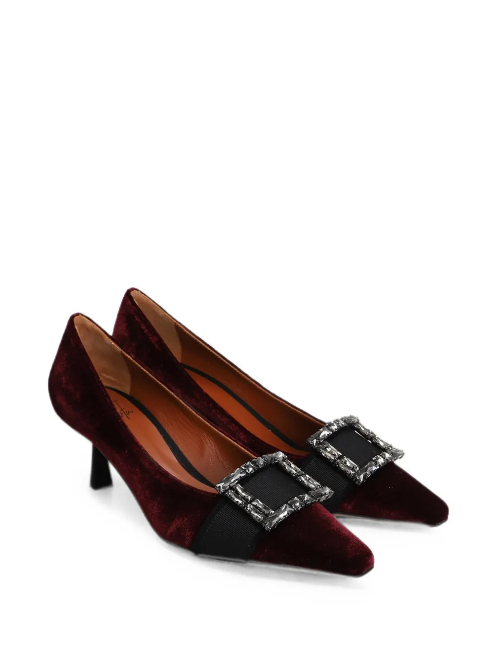 Roberto Festa Decolette crystal-buckle velvet pumps Rood