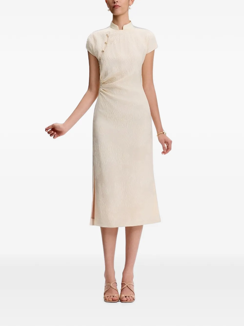 Shanghai Tang Qipao jurk met jacquard Beige