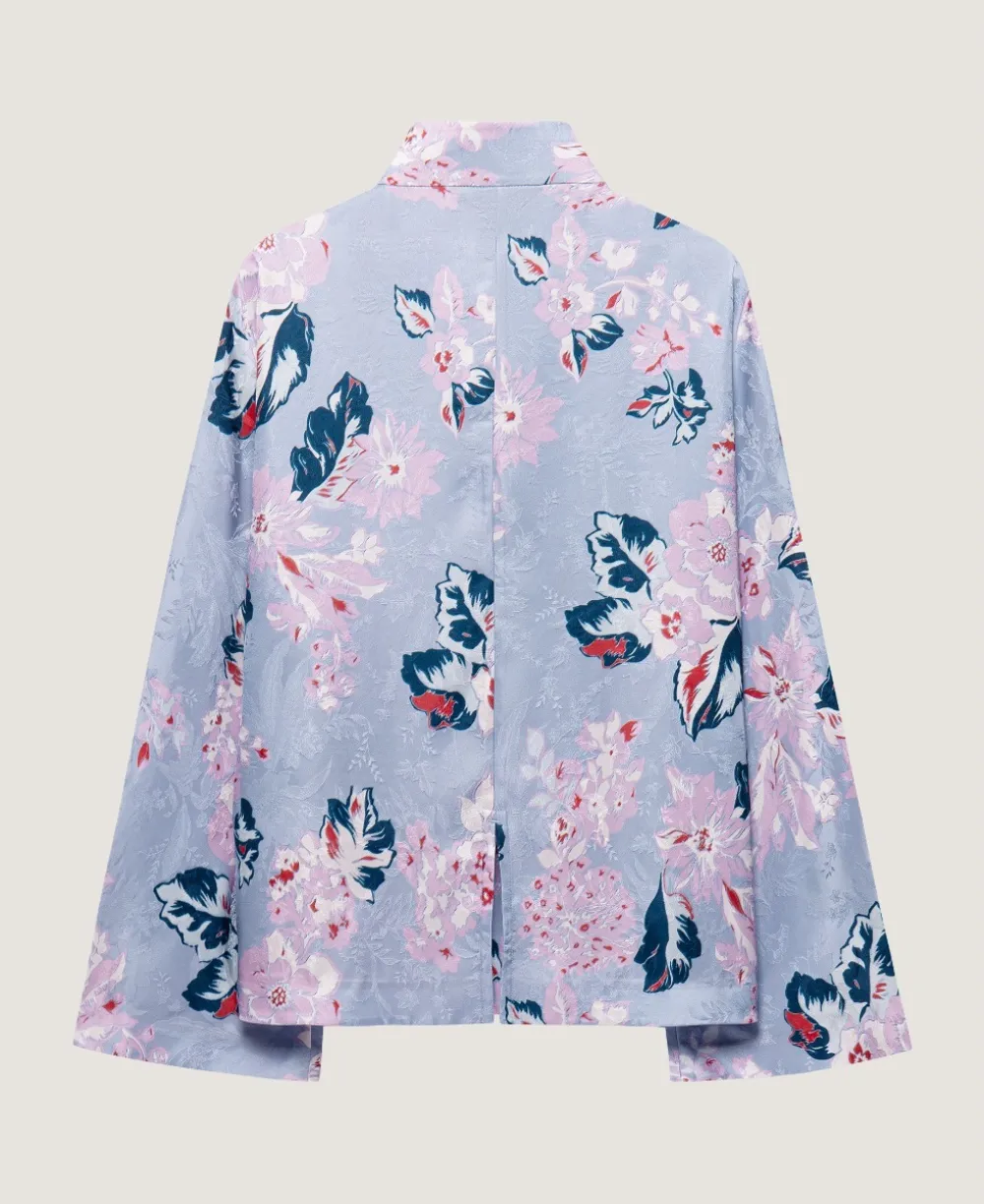 Shanghai Tang Scholar jack met bloemenpatroon en jacquard Blauw