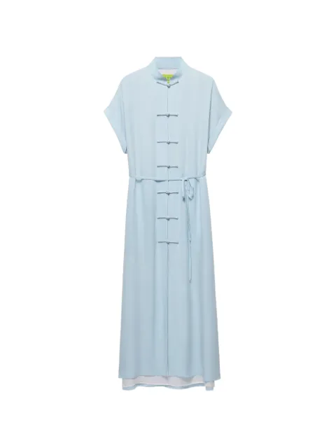 Shanghai Tang robe-chemise à ceinture et bouton grenouille